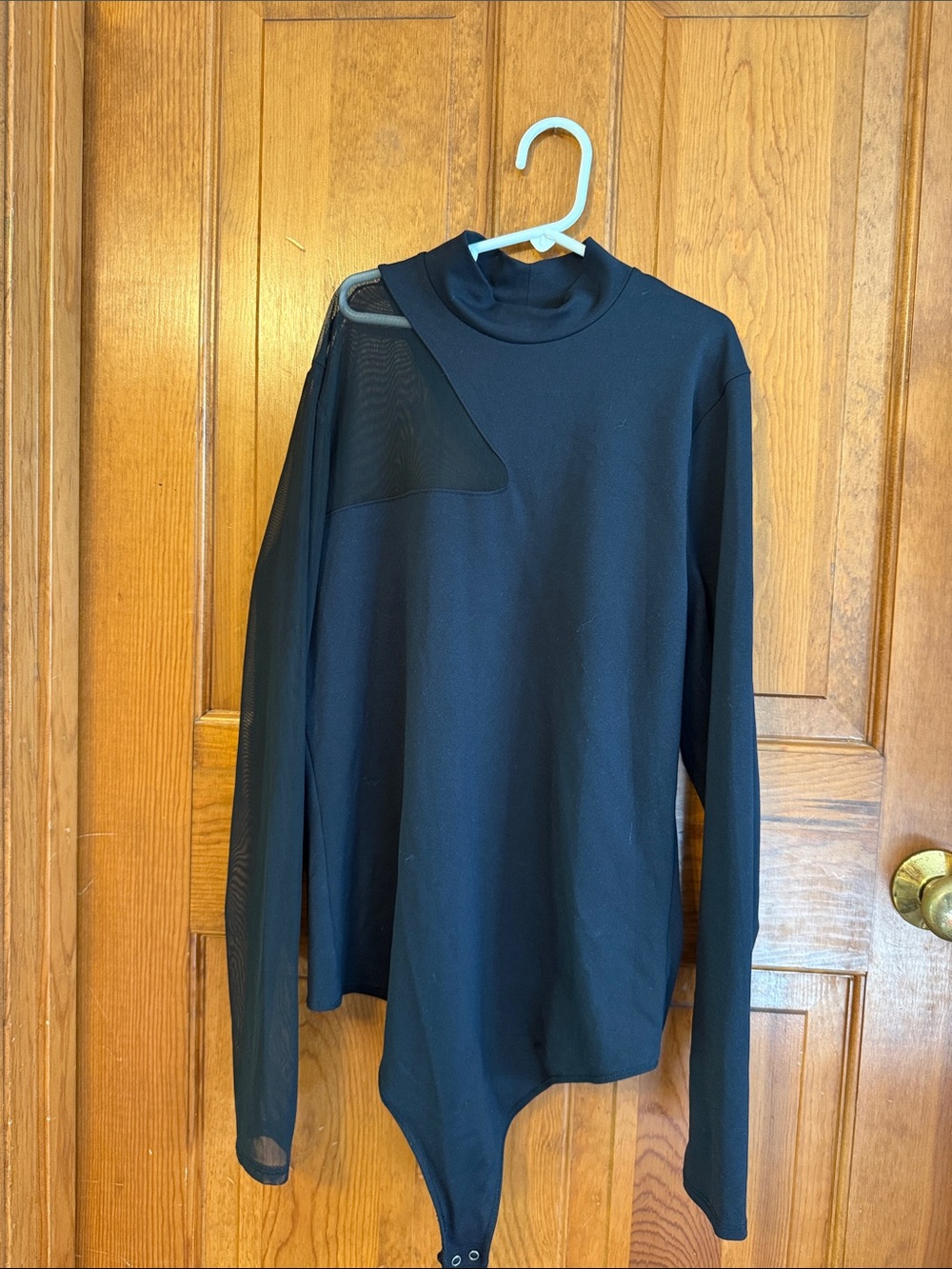 Abercrombie & Fitch Black Long-Sleeve Mock Neck Bodysuit with Mesh Cutout